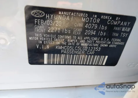 2020 Hyundai Ioniq Hybrid Limited из США, поврежденный, VIN KMHC05LC5LU212353